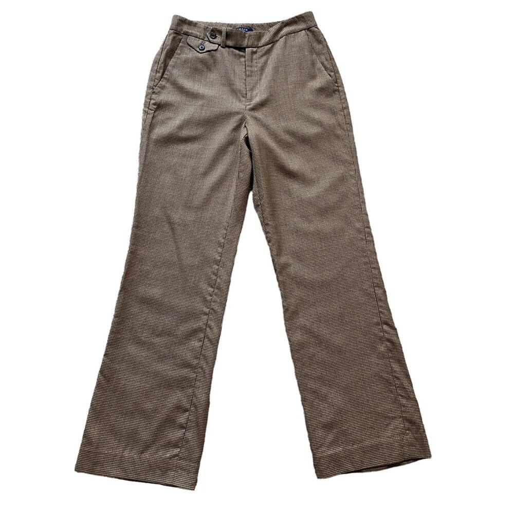 Chaps 100% Wool Houndstooth Brown Tan Straight Leg Trousers Classic Slacks 4
